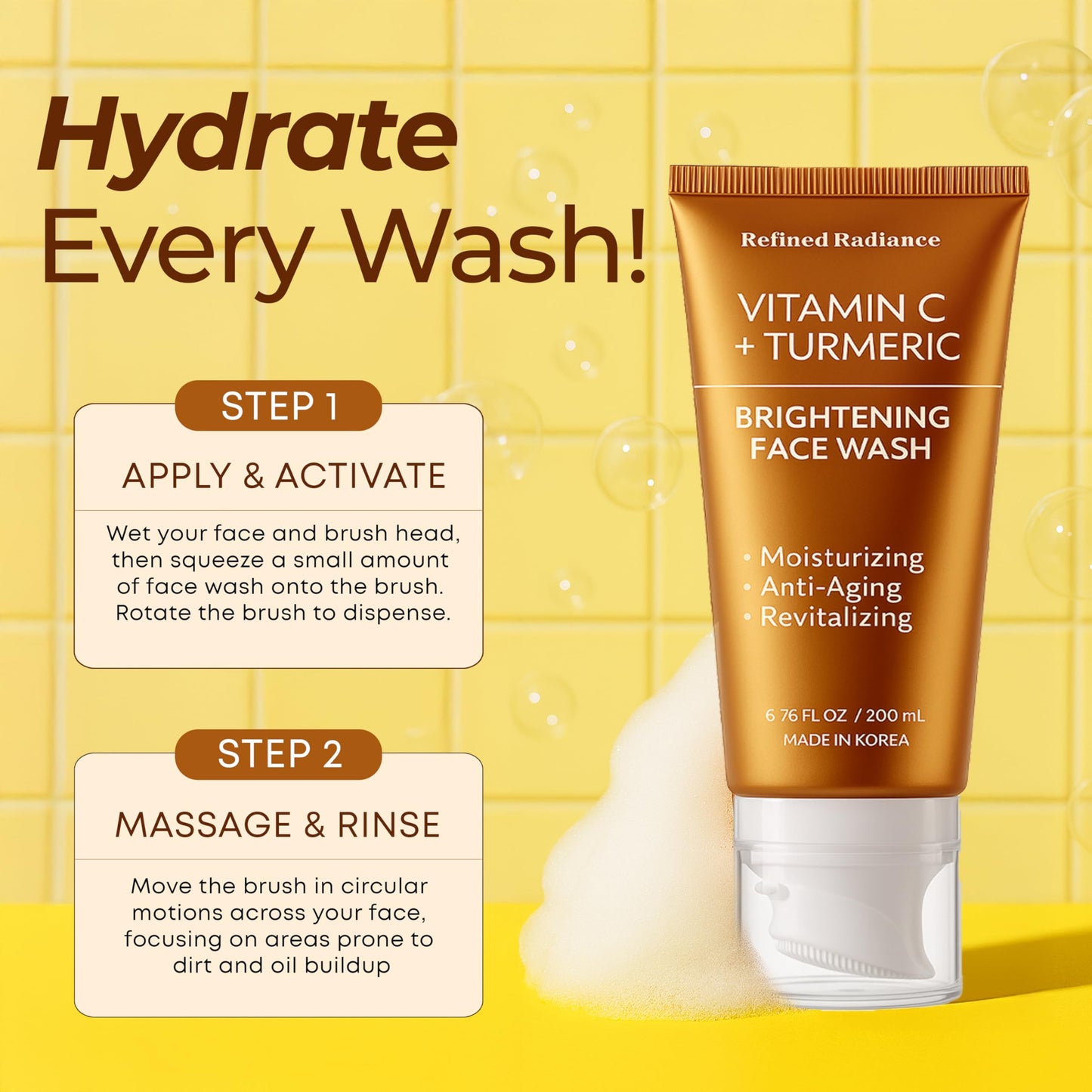 Refined Radiance Hyaluronic Acid & Collagen Face Wash – Dermatologist Tested, Anti-Aging, Korean Skin Care, Hydrates Firms Soothes – Clean, Vegan, Gentle Facial Cleanser for Dry Sensitive Skin, 200 ML