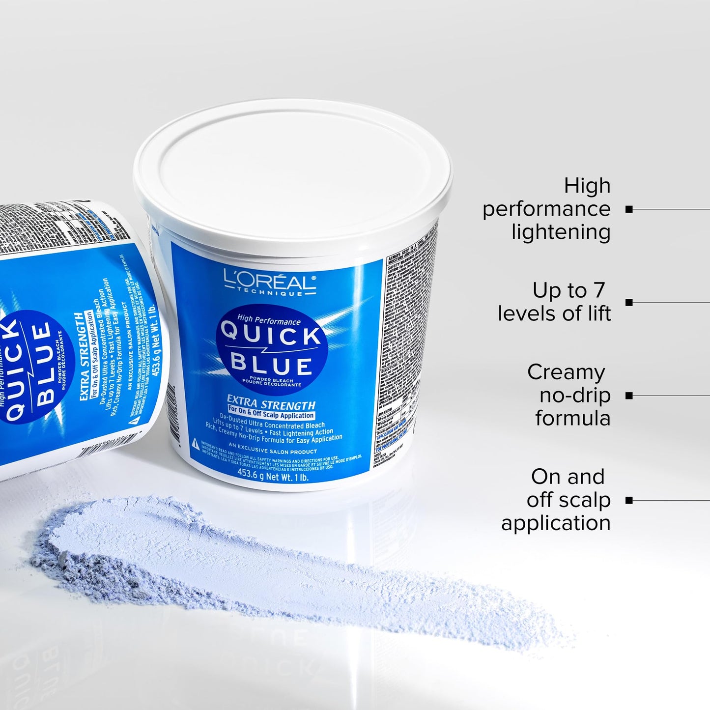L'Oréal Technique Quick Blue High Performance Bleach - Professional Hair Bleaching Powder, No Drip Formula, Extra Strength Lightening Action Lifts Up To 7 Levels, Single Application,1 Pound
