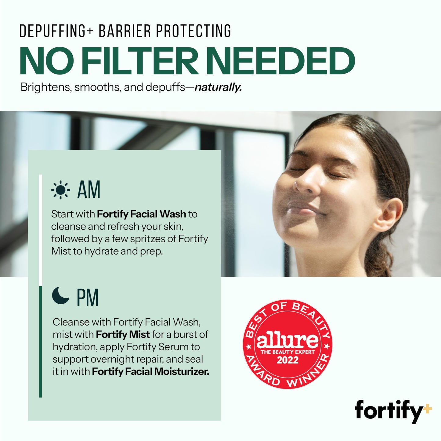 Fortify Hydrating Facial Mist Spray with Hyaluronic Acid & Aloe - Dermatologist Tested