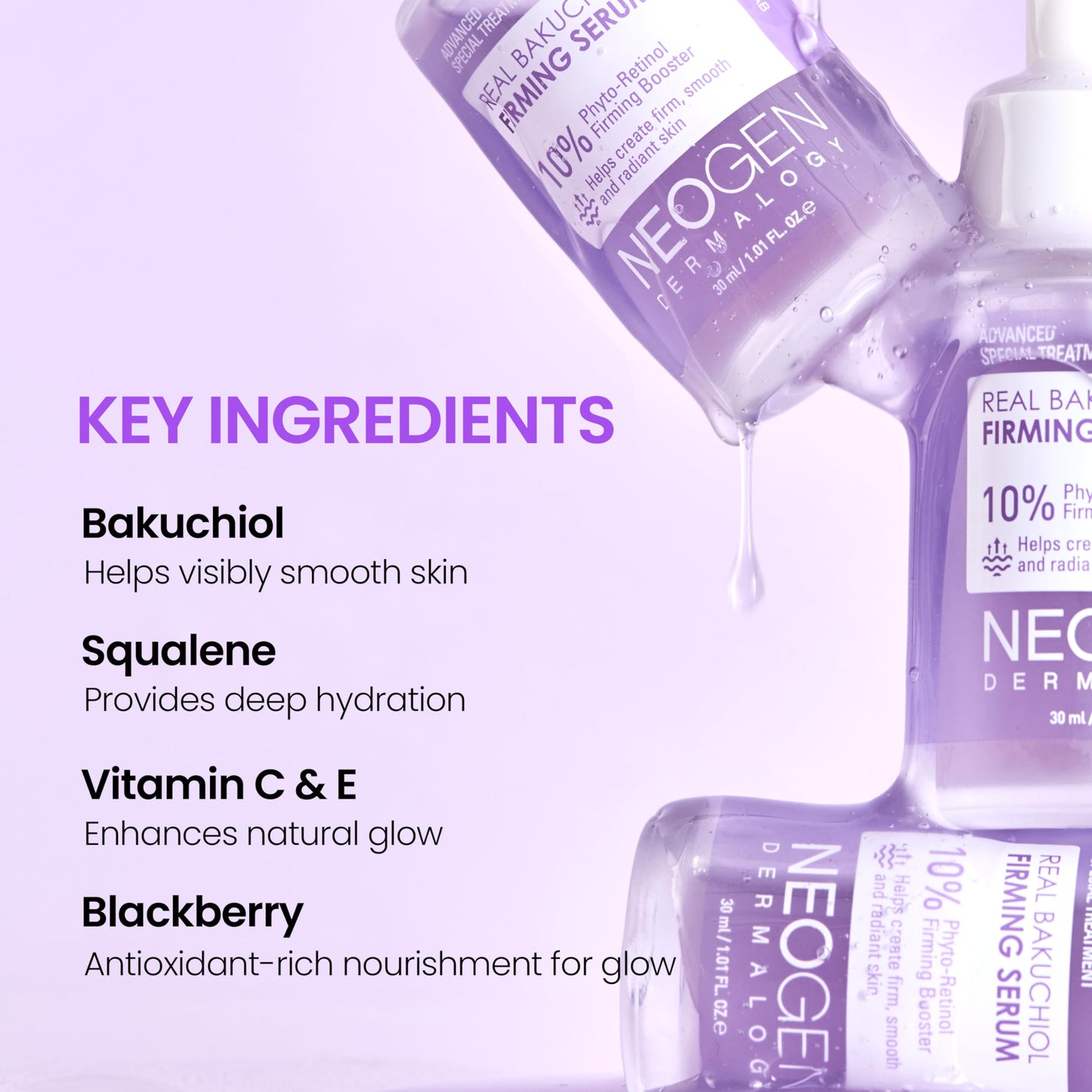 DERMALOGY by NEOGENLAB Real Bakuchiol Firming Serum - Gentle Retinol Alternative Face Serum with Peptides & Niacinamide for the Look of Fine Lines & Firmness, Vegan, Korean Skin Care 1.01 oz (30ml)