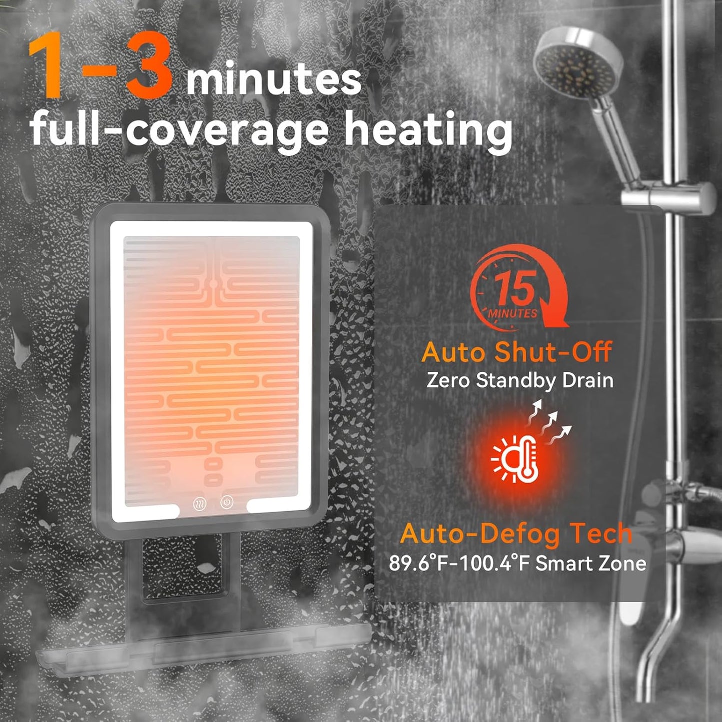 Heated Shower Mirror - Fogless 360° Adjustable Shaving Mirror with Light | Rechargeable with Storage Tray & Razor Holders