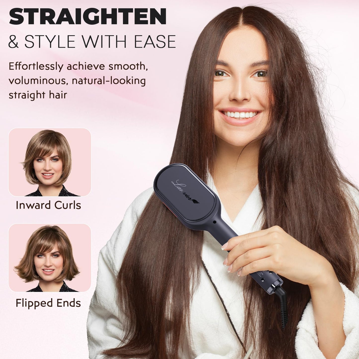 LANVIER Hair Straightener Brush, Ionic Straightening Brush with Infrared