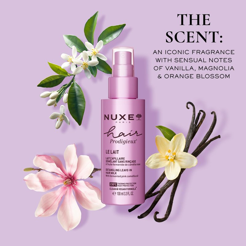 Nuxe Hair Prodigieux Detangling & Heat Protectant Leave-In Spray. 446°F Heat Protection, Adds Shine. Vegan & Silicone-Free, 3.3 Fl Oz