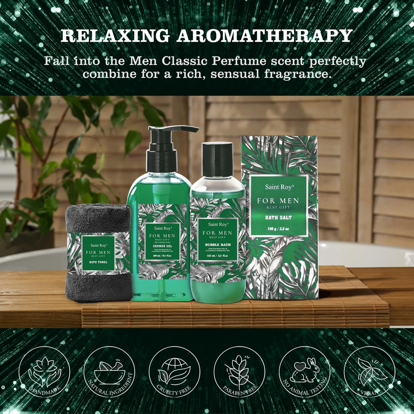 15Pcs Bath & Body Gift Set for Men, Fathers Gifts, Beard Grooming, Home Spa