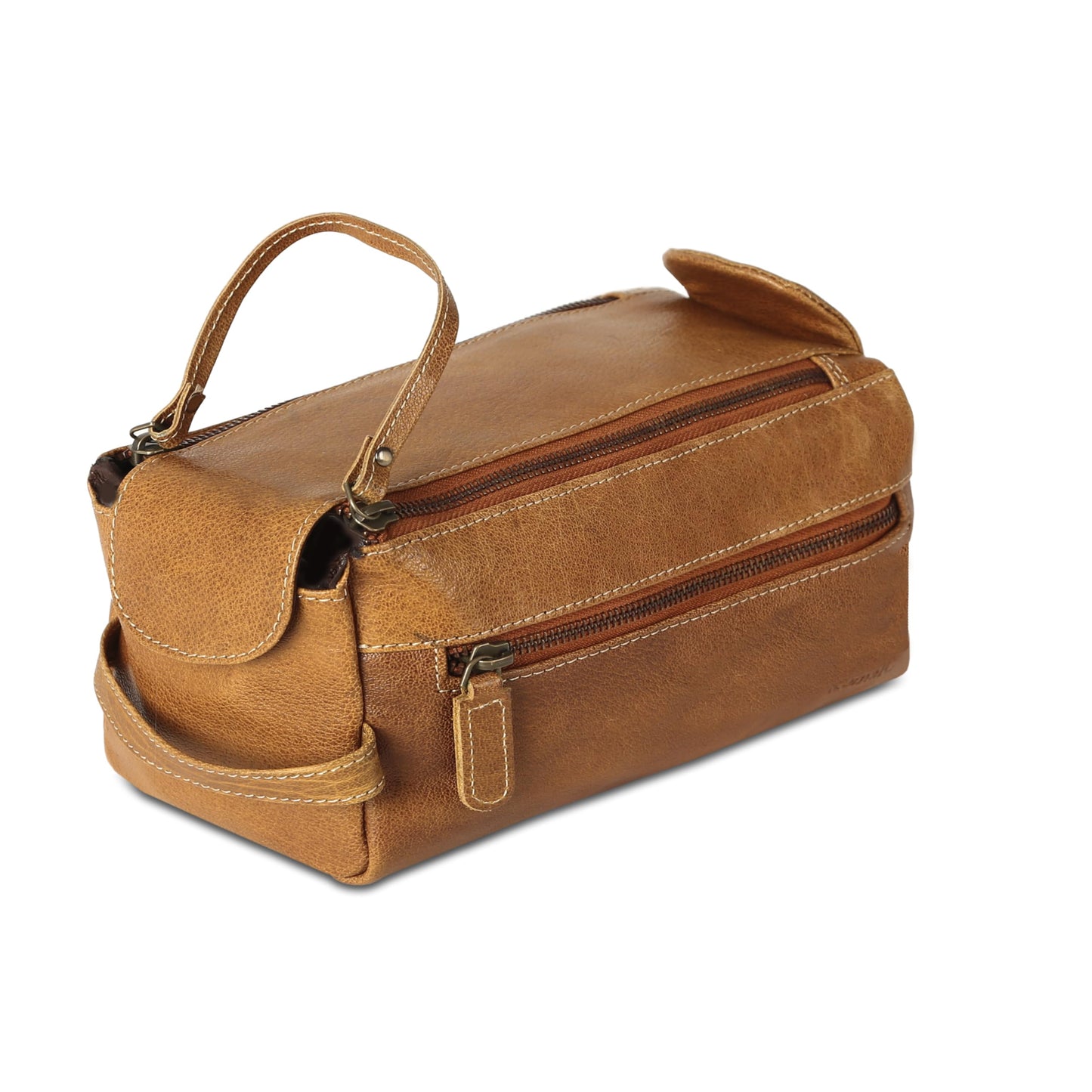 KomalC Premium Buffalo Leather Toiletry Bag for Men & Women With Water resistant Lining, Grooming Travel Pouch, Unisex Wash Bag for Toiletries, Gifts for Men and Women