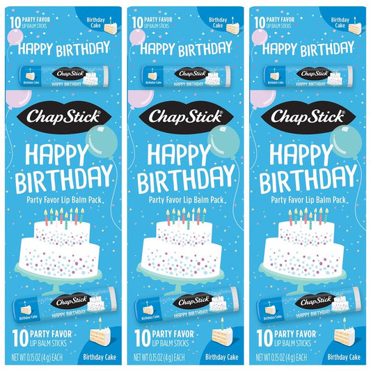 ChapStick Party Favors, Happy Birthday Cake Lip Balm Packs (30 Sticks) – Sweet, Creamy Vanilla Flavor, Fun Gifts for Teens & Adults, 0.15 Oz Ea