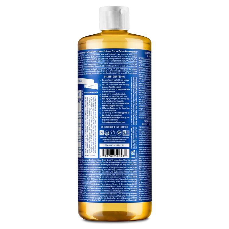 Dr. Bronner's - Pure-Castile Liquid Soap (Peppermint, 25 ounce) - Made with Organic Oils, 18-in-1 Uses: Face, Body, Hair, Laundry, Pets and Dishes, Concentrated, Vegan, Non-GMO (2-Pack)