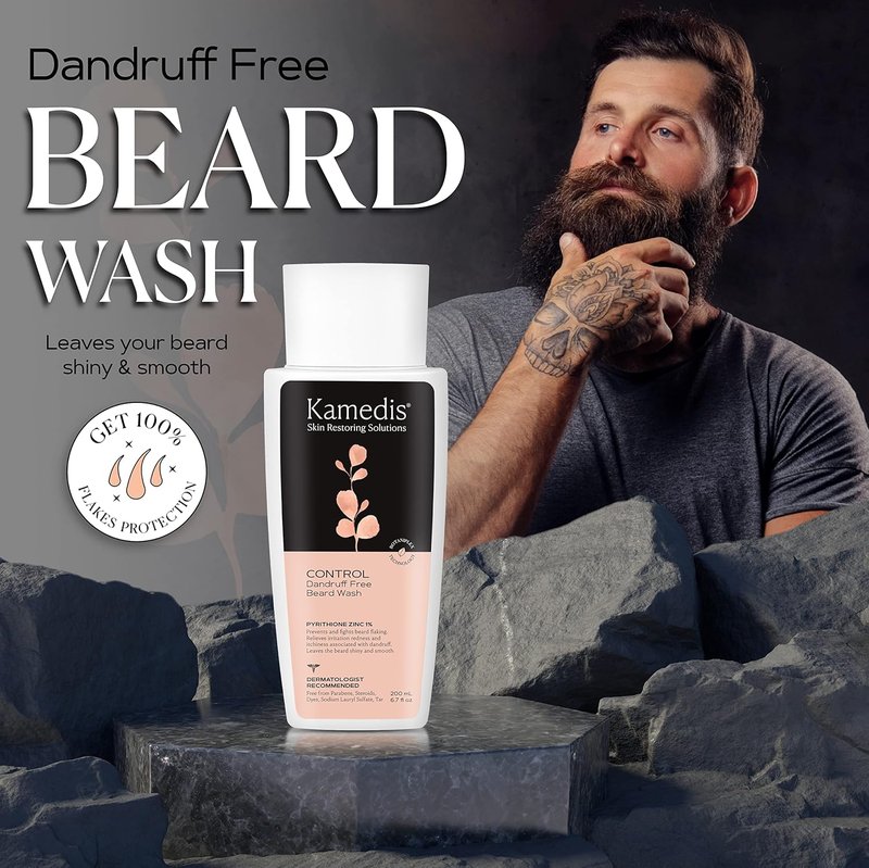 KAMEDIS Beard Wash - Dandruff & Flake Free Men's Shampoo with Pyrithione Zinc | 6.7 Oz