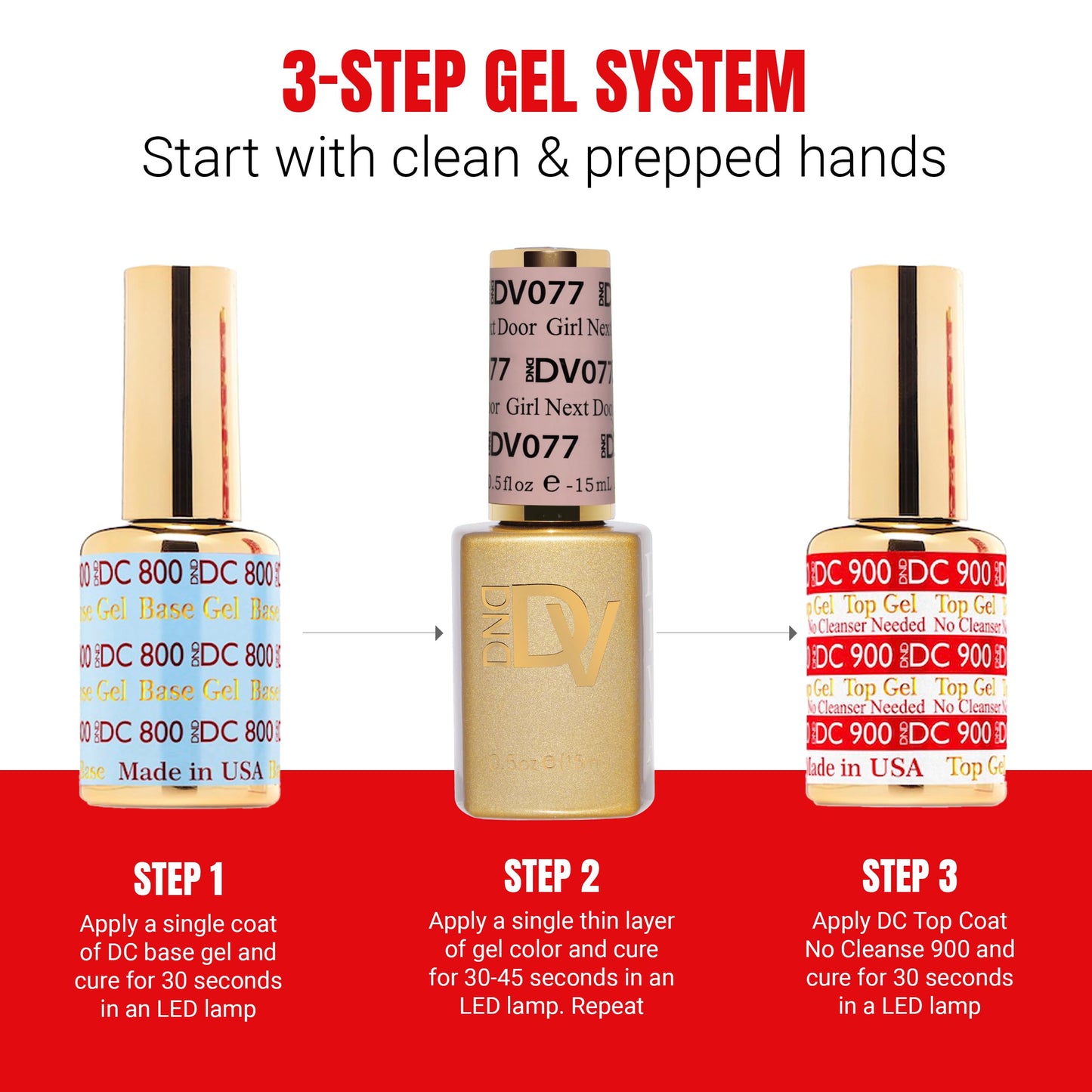 DND Gel Polish Set, Coquette Collection, UV/LED Gel Polish and Air Dry Nail Lacquer, Matching Chip-Free Polish Duo, 077 Girl Next Door, 0.5 Fl Oz