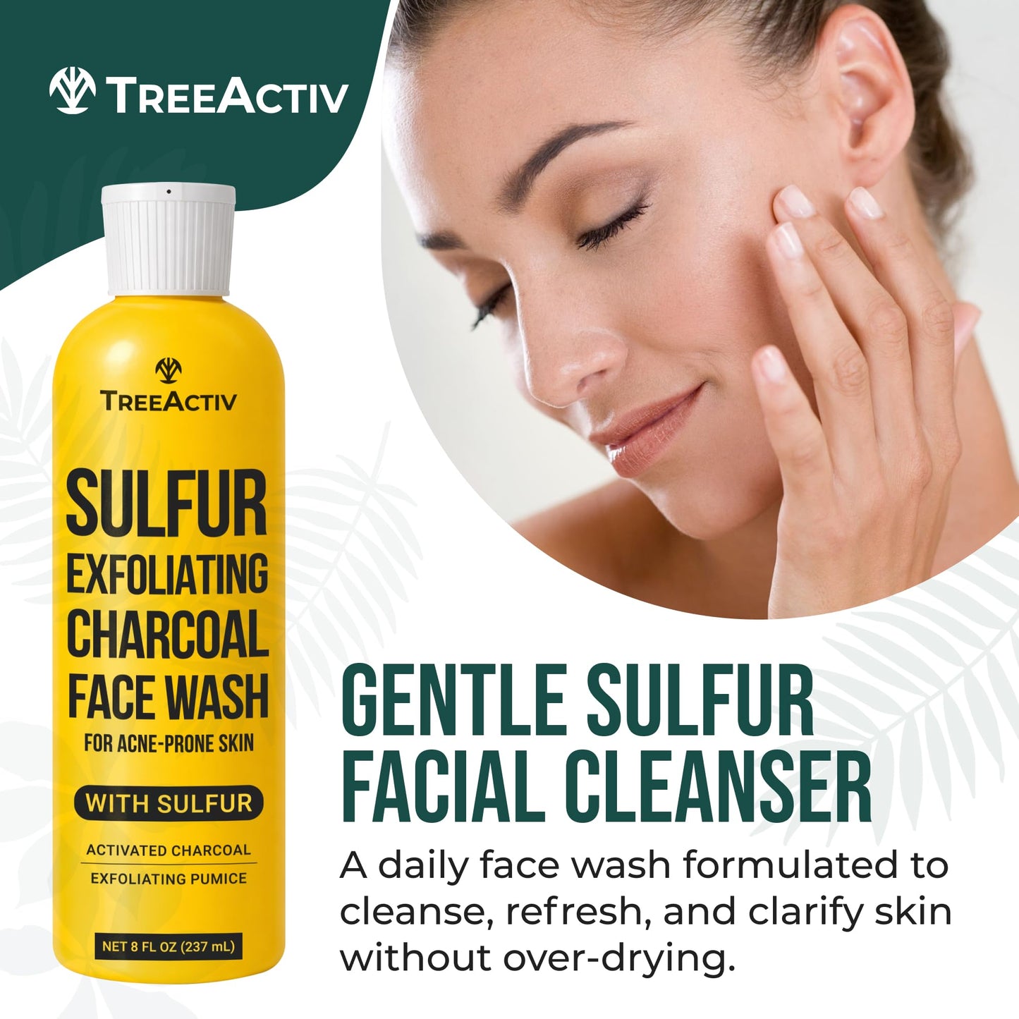 Sulfur 10% Exfoliating Charcoal Acne Face Wash, 8 Fl Oz, Face Wash for Men & Women, Sulfur Acne Wash for Acne, Activated Charcoal & Pumice, Foaming Daily Women & Men's Face Wash