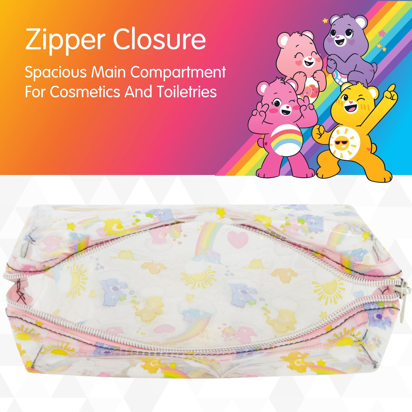 Concept One Care Bears Women's Makeup Bag, Small Travel Cosmetic Zipper Pouch Organizer, Clear