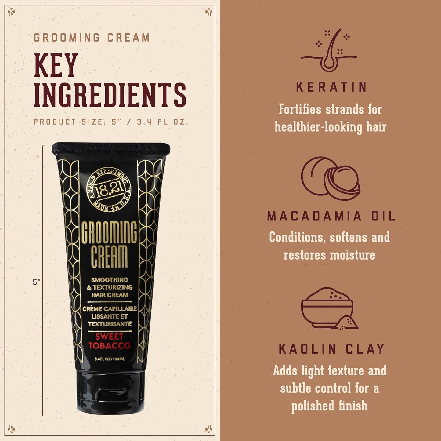 Grooming Hair Smoothing & Texturizing Cream for Men - Frizz Control, Lightweight Hold | 3.4 oz