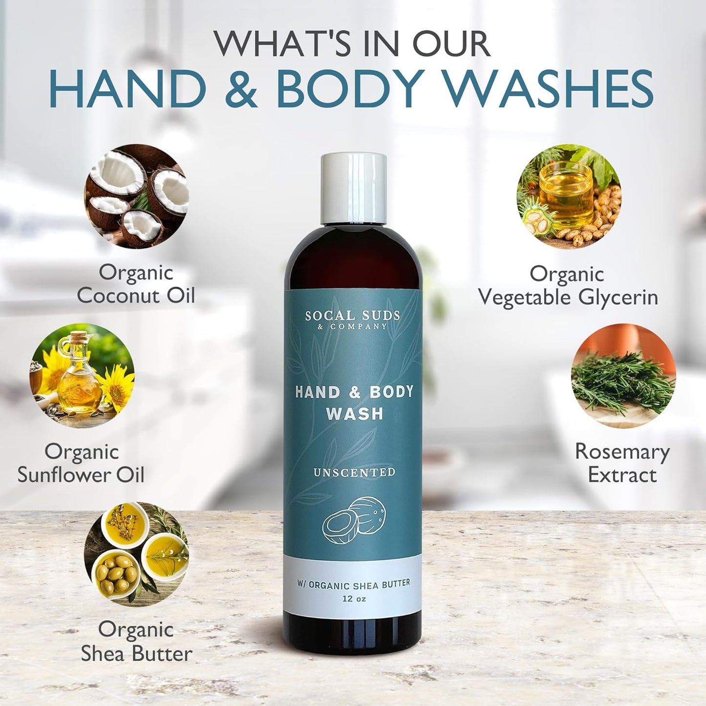 Organic Shea Butter Body Wash - Fragrance-Free Moisturizing Liquid Soap for Sensitive Skin | 12oz