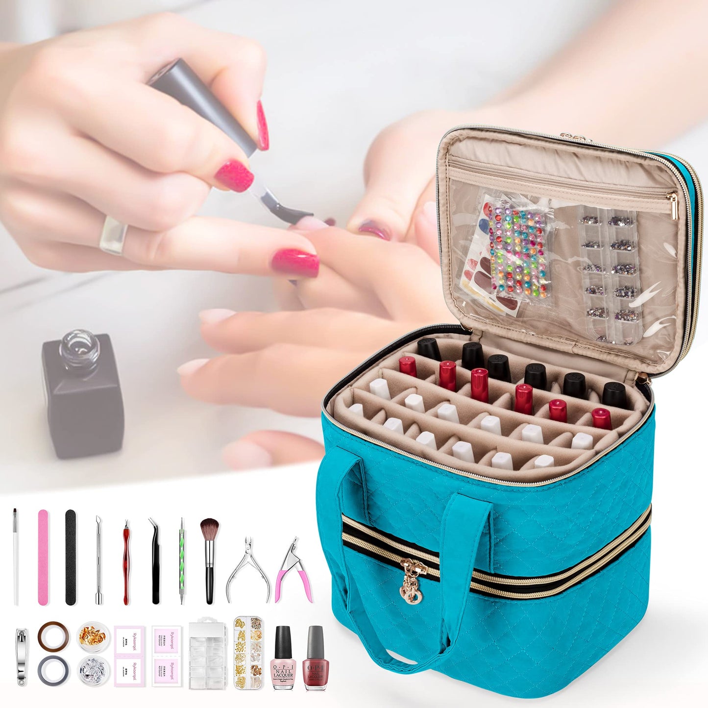 Yarwo 3 Layers Nail Polish Organizer Holds 48 Bottles (15ml/0.5 fl.oz), Detachable Nail Polish Case with Adjustable Dividers, Travel Case for Manicure Set, Black (Bag Only, Patent Pending)