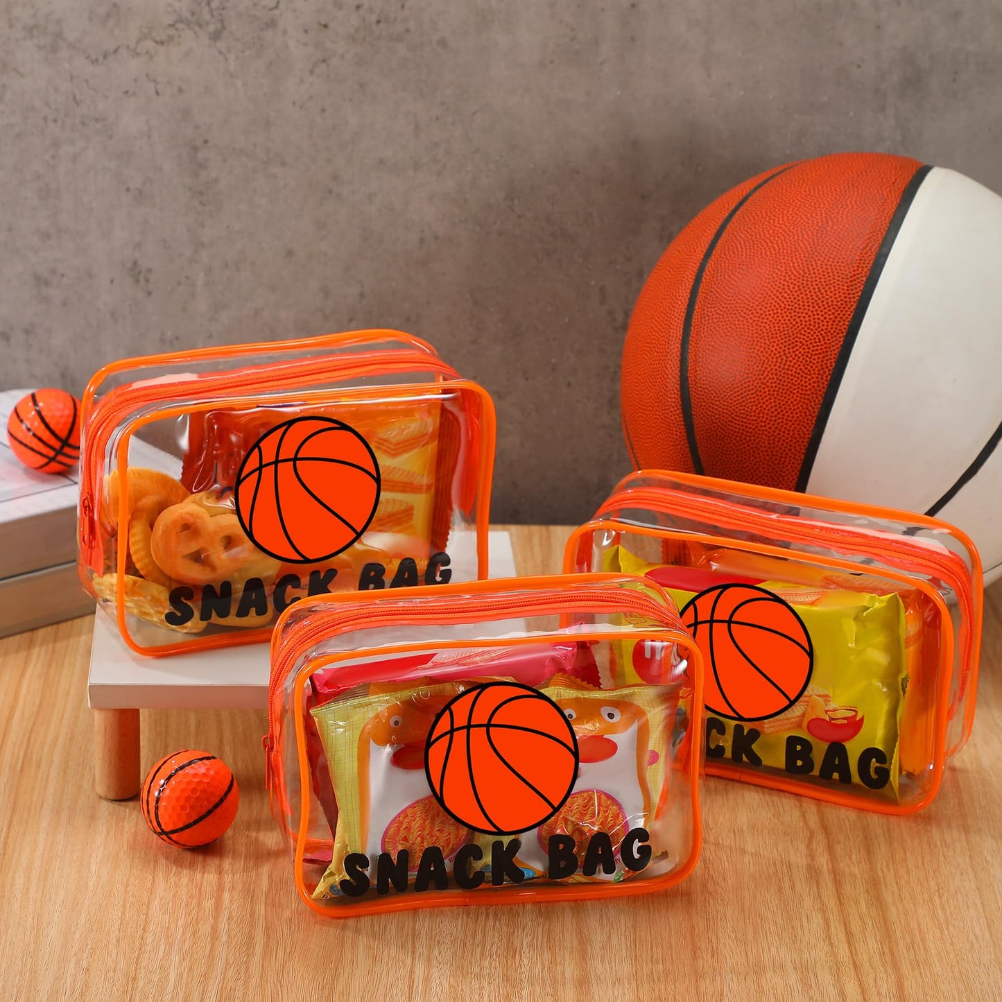 Yeyeplum 12 Pcs Basketball Snack Bags for Team Gifts Basketball Goodie Treat Candy Pouch Bags Clear PVC Waterproof with Zipper Party Favors for Team Ground Birthday Gifts Sport Supplies