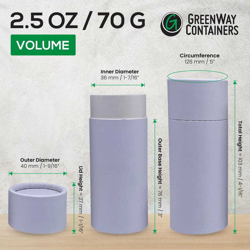 GreenWay 2.5oz / 70g Kraft Paperboard Deodorant Tubes With Lids - 12 Pack Solid Perfume Refillable DIY Cosmetic Containers - Lotion Empty Holder Tubes - Brown