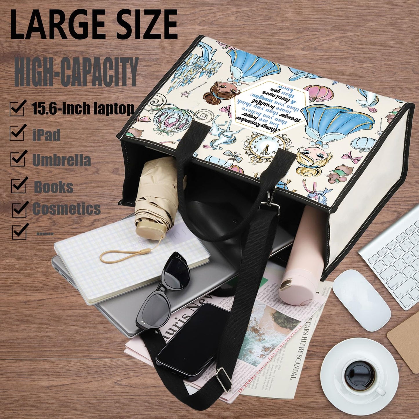 WZMPA Magical Princess Cosmetic Bag Scullery Maid Fans Gift You Are Braver Stronger Beautiful Than You Know Makeup Zipper Pouch Bag (Princess C -TB)