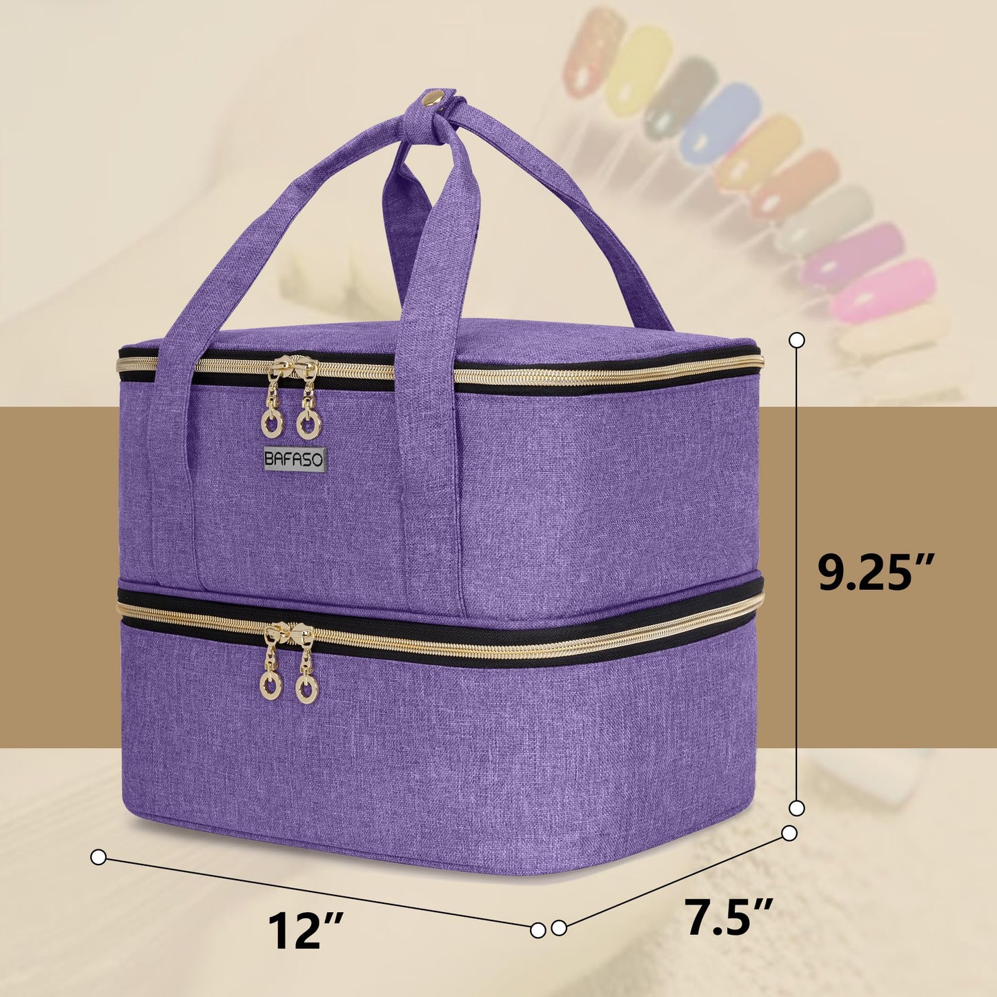 BAFASO Nail Polish Storage Holds 40 Bottles (15ml - 0.5 fl.oz) and a Nail Lamp, Nail Polish Carrying Case with Manicure Tools Sections (BAG ONLY), Purple