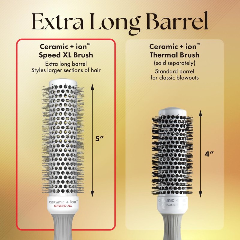 Olivia Garden Ceramic Ion Speed XL - Extra-Long Round Thermal Hair Brush | Professional Blowout Tool for Normal to Thick Hair