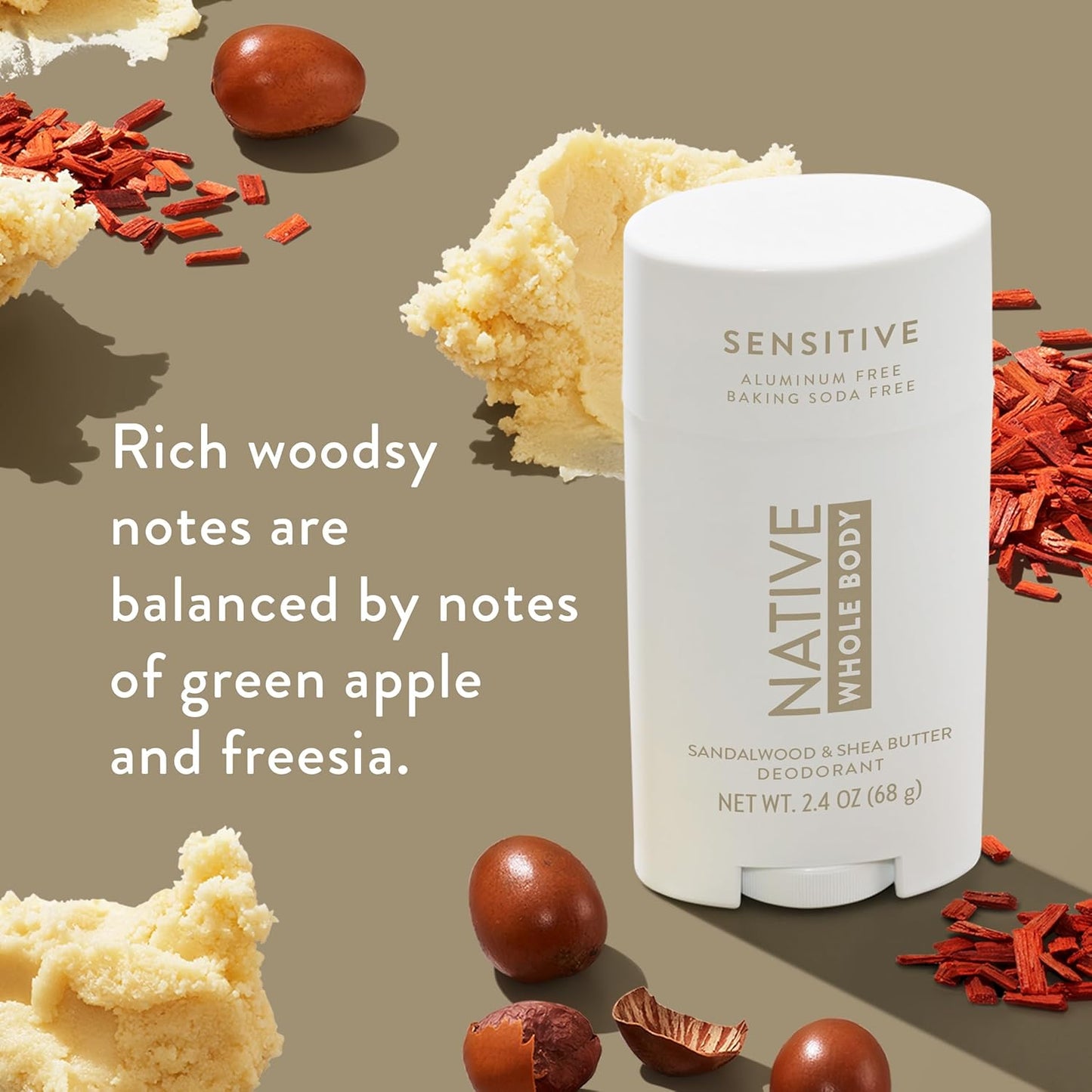 Sandalwood & Shea Butter Deodorant - Sensitive Skin Formula | Whole Body | 2.4 oz