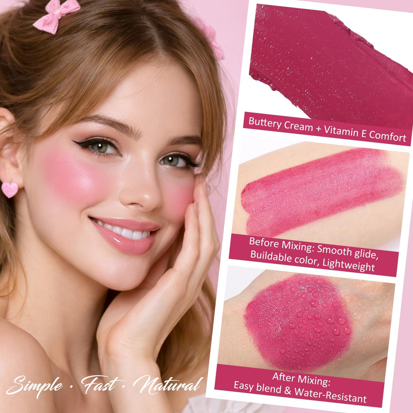 UCANBE Mauve Plum Cream Blush Stick for Cheeks, Duo-Tone Buildable Blush Makeup, Hydrating Lightweight Face Blush with Vitamin E, Natural Dewy Finish, Long-Wearing, Water-Resistant