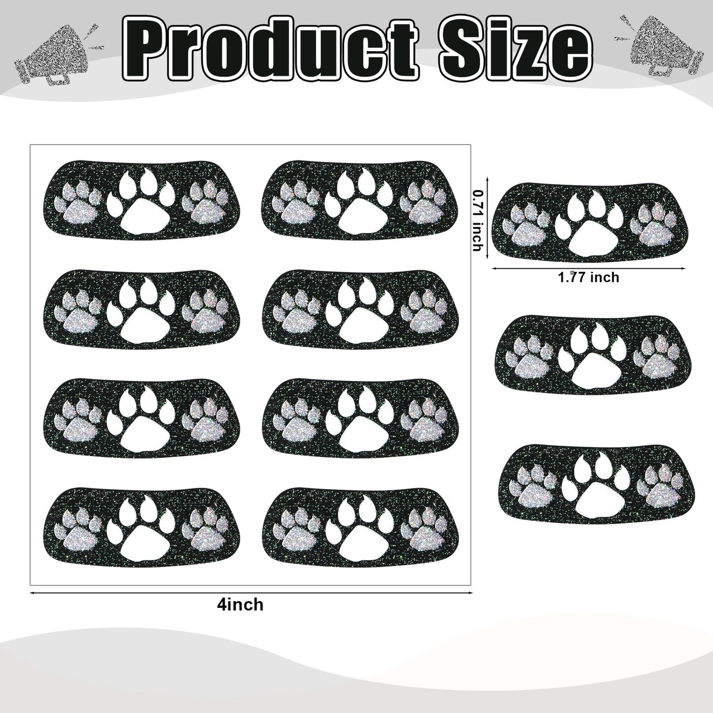 Blulu 24 Pairs Glitter Paw Eye Black Temporary Tattoos Paw Face Tattoo Sticker Claws Sports Eyeblack Cheek Cheers for Football Baseball Softball Birthday Party Sports Fan Cheerleader Supplies(Black)