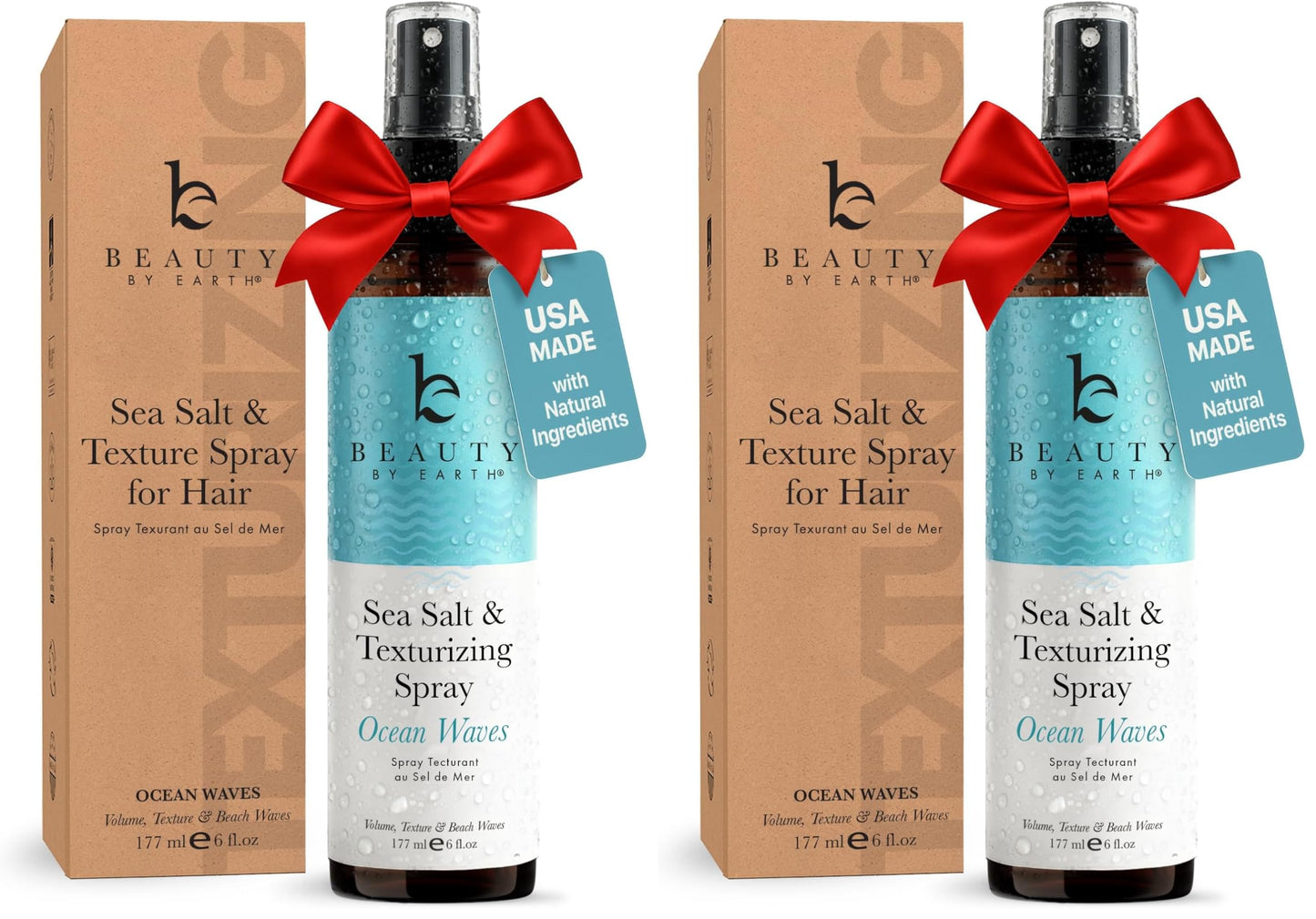 Beauty by Earth Sea Salt Spray for Textured Beach Waves & Volume - USA Made with Organic Ingredients, Texturing and Volumizing Spray for Fine Hair for Men & Women (Pack of 2)