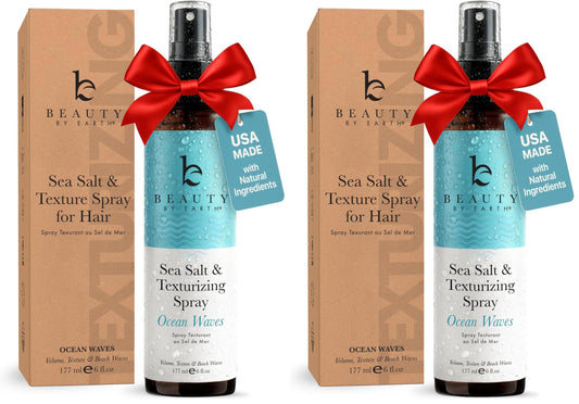 Beauty by Earth Sea Salt Spray for Textured Beach Waves & Volume - USA Made with Organic Ingredients, Texturing and Volumizing Spray for Fine Hair for Men & Women (Pack of 2)