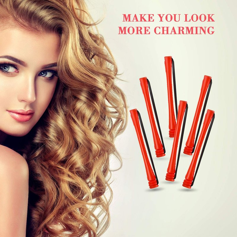 Hair Perm Rods - 48 Pieces Plastic Curling Rollers with Steel Pintail Comb | Short Cold Wave Curlers (0.2 Inch, Red)