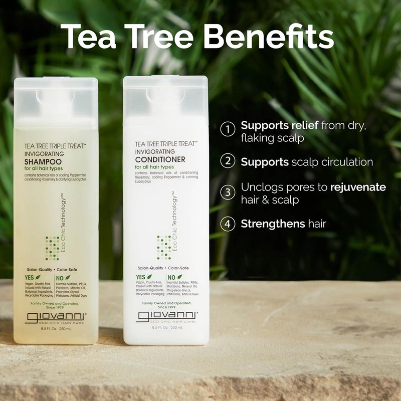 GIOVANNI Tea Tree Triple Treat Shampoo & Conditioner Set - Invigorating Vegan Formula for Dry Scalp | 8.5 oz Each