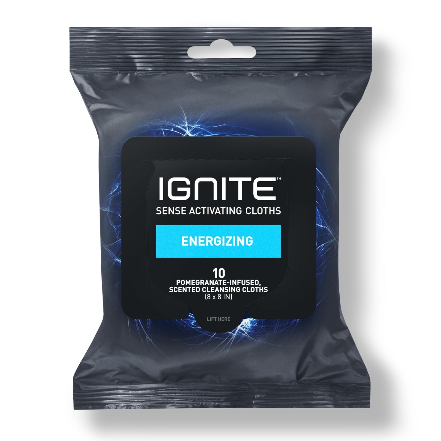 Ignite Mens Body Wet Wipes, Extra Thick 8" x 8" Shower Wipes, Energizing Scent, 10 Count (Pack of 5)