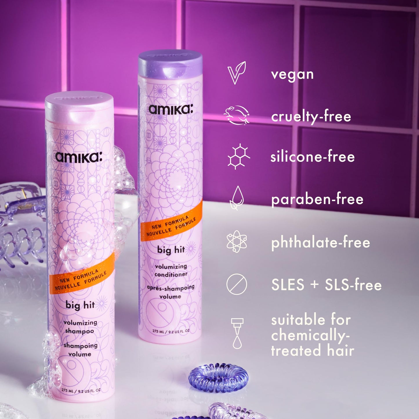 Amika big hit volumizing shampoo + conditioner bundle, 275ml