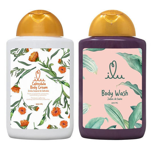 ILU Body Cream & Body Wash Bundle - Multi-Purpose Relief & Nourishment, Plant-Powered Hydration, Invigorating Cleansing, Soothes & Moisturizes, Normal Skin Types, pleasant aroma, 10 fl oz (Pack of 2)