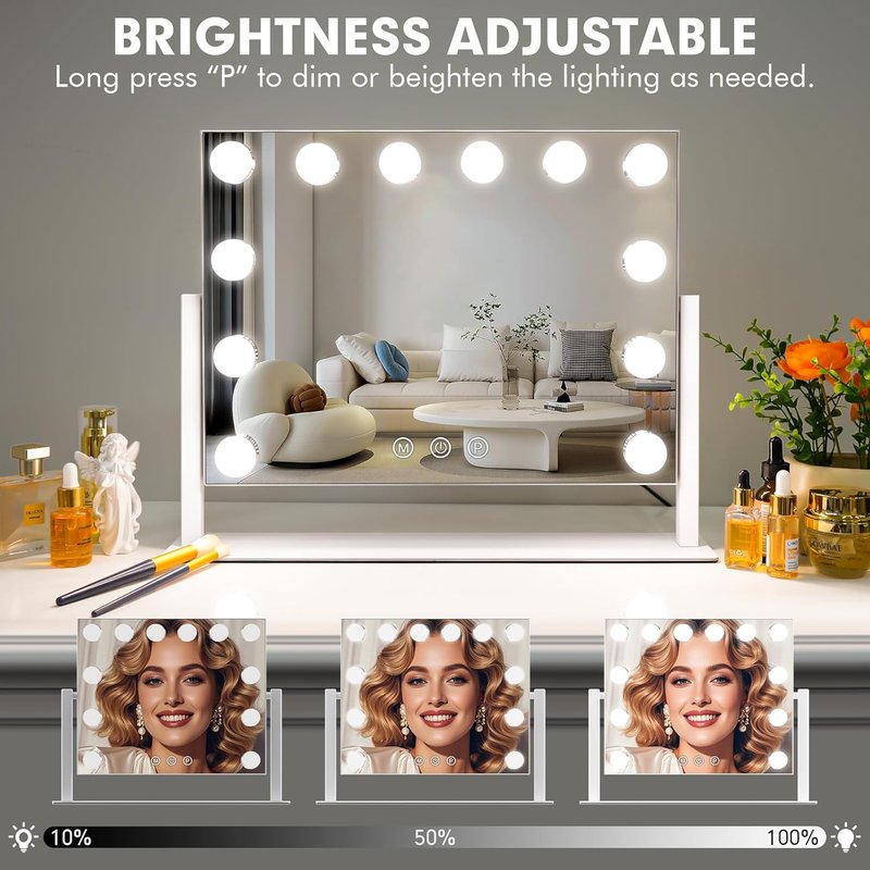 Vanity Mirror with Lights - 15.7"x11.8" LED Makeup Mirror | 10X Spot Mirror, Dimmable Touch Control, 360° Rotation, White