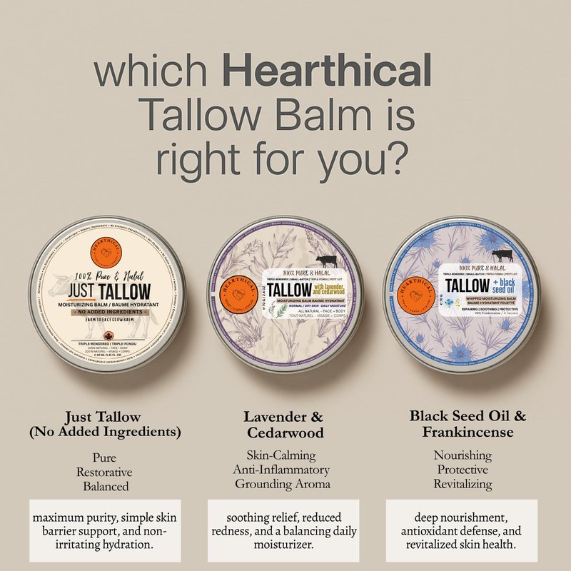 Hearthical Halal Grass Fed Beef Tallow For Skin – 70g Organic Beef Tallow Moisturizer – Beef Tallow Face Moisturizer & Beef Tallow Face Cream – Pure Beef Tallow Balm with Lavender & Cedarwood