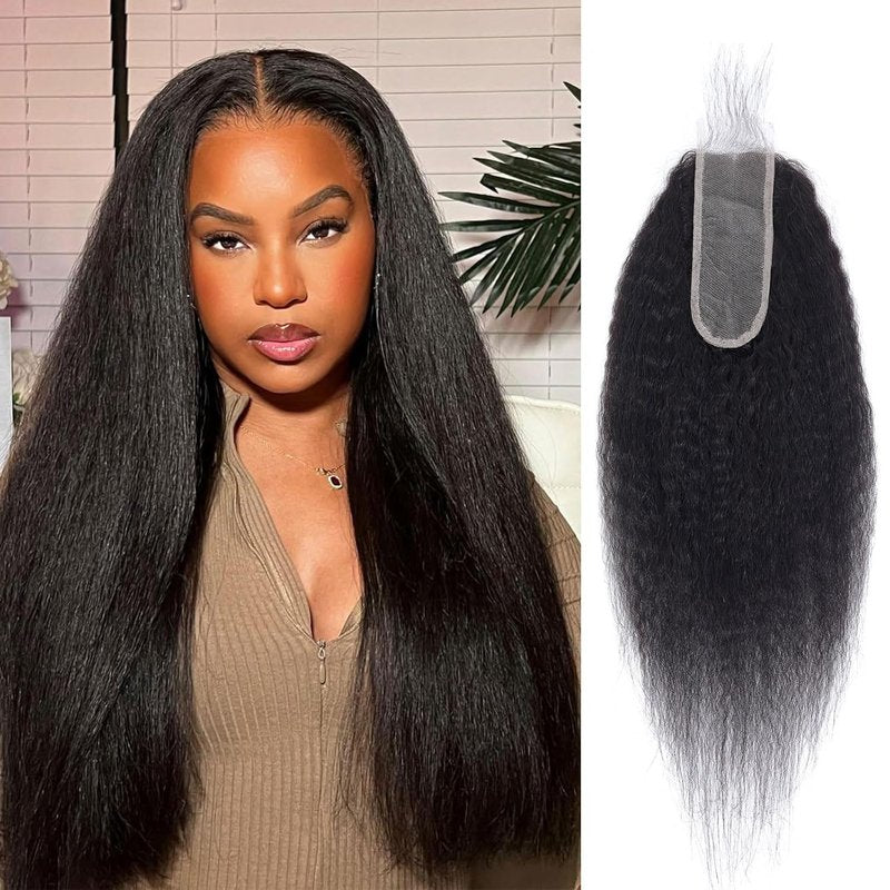 Kinky Straight Lace Closure - 2x6 HD Transparent Human Hair | Natural Black, 14 Inch Long Parting