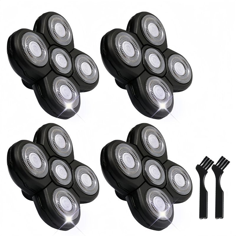 4PCS Shaver Replacement Blades for Head Shaver, 5 Blades Shaver Heads for Bald Men, Head and Face Electric Razor Heads, 2 Cleaning Brush