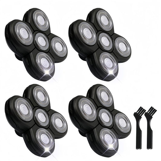 4PCS Shaver Replacement Blades for Head Shaver, 5 Blades Shaver Heads for Bald Men, Head and Face Electric Razor Heads, 2 Cleaning Brush