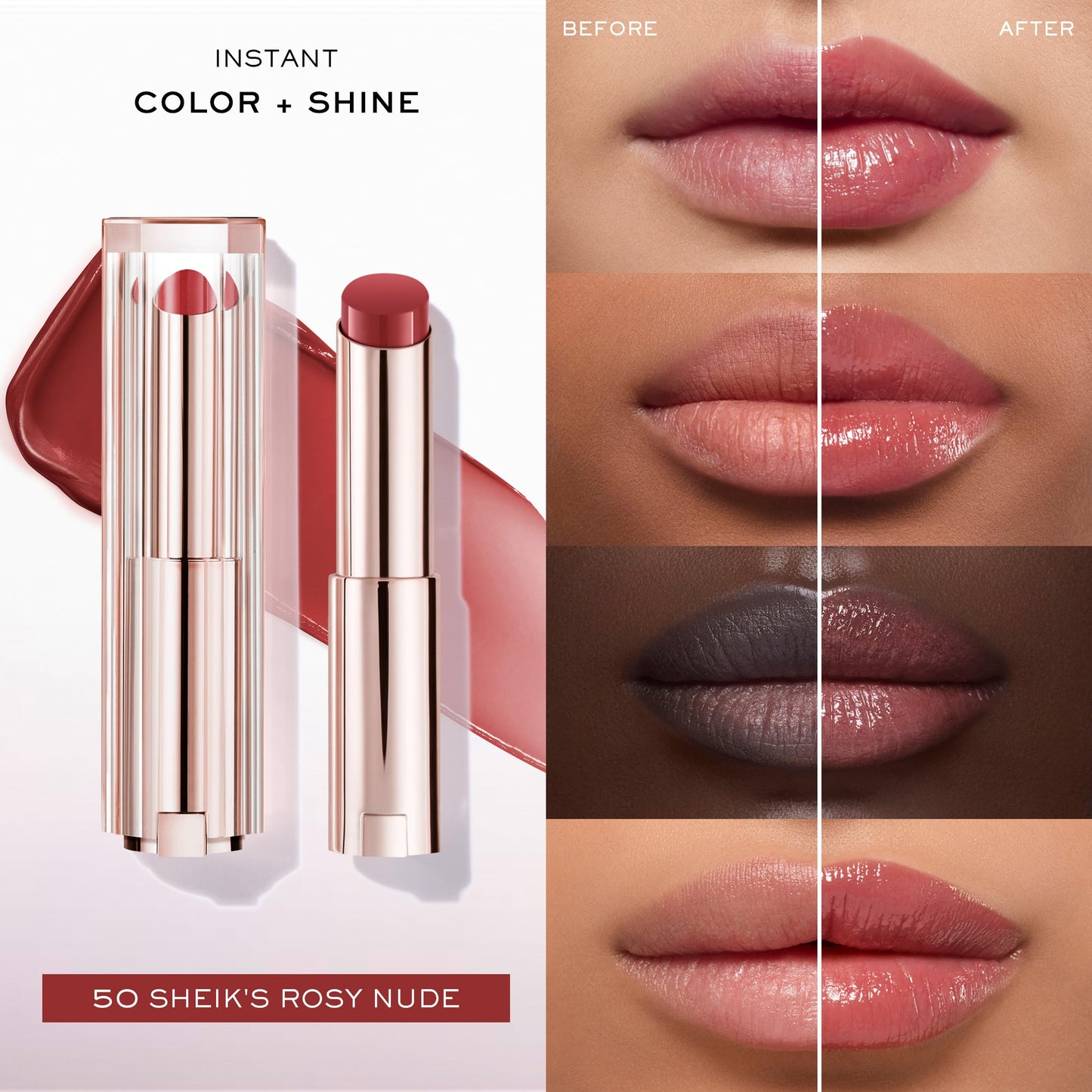 Lancôme Lip Idôle Squalane-12 Butterglow™ Hydrating Lip Balm – Instant Shine, 24H Hydration, and Buildable Color for Smooth & Moisturized Lips - 50 SHEIK'S ROSY NUDE