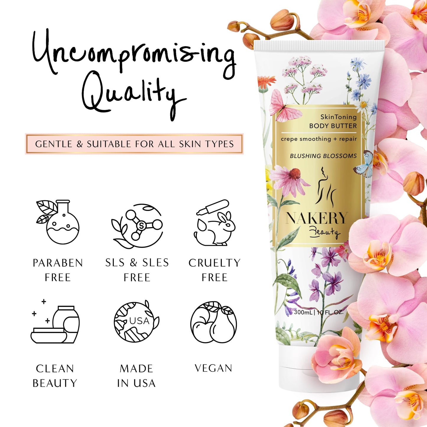 NAKERY Body Butter Anti Aging Moisturizer - Body Cream Skin Tightening Cream & Neck Firming Cream, Moisturizing Cream & Neck Tightening Cream for Body & Face Cream for Dry Skin 300ml(Seaside Serenity)