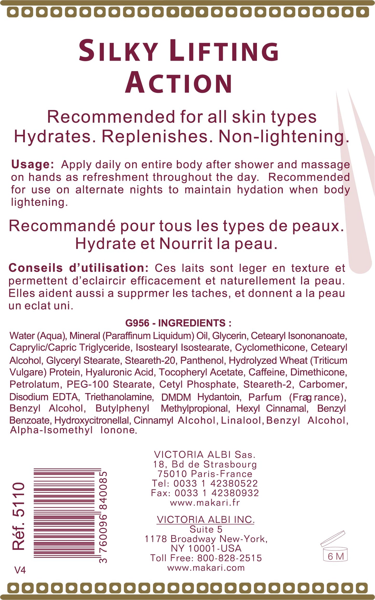 Makari Voile de Corps Hand & Body Lotion (17 fl oz) | Lightweight Moisturizing Lotion with Hyaluronic Acid & Caffeine | Smooth, Soft Feel | Fast-Absorbing, Non-Greasy Formula for Daily Use