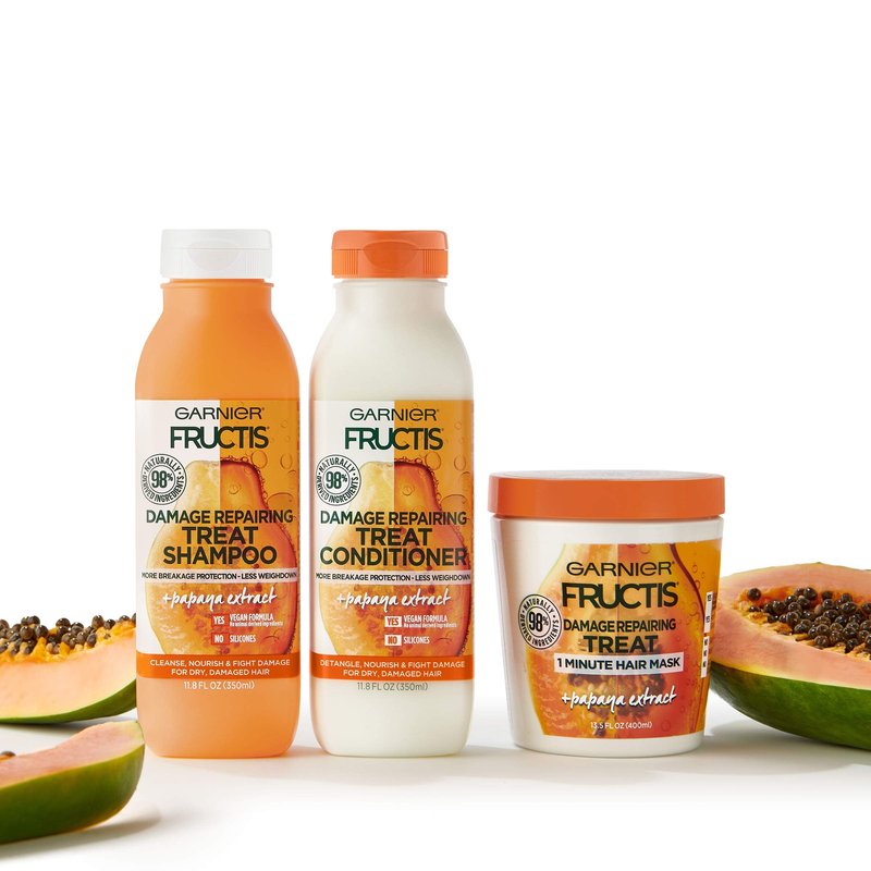Garnier Fructis Style Damage Repairing Treat 1 Minute Hair Mask with Papaya Extract for Shine and Scalp Health, 13.5 Fl Oz (Pack of 1)