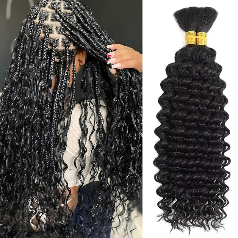 Wequeen 16A Deep Wave Human Braiding Hair - 100g, 18 Inch, 100% Unprocessed Brazilian Virgin Hair | Natural Black