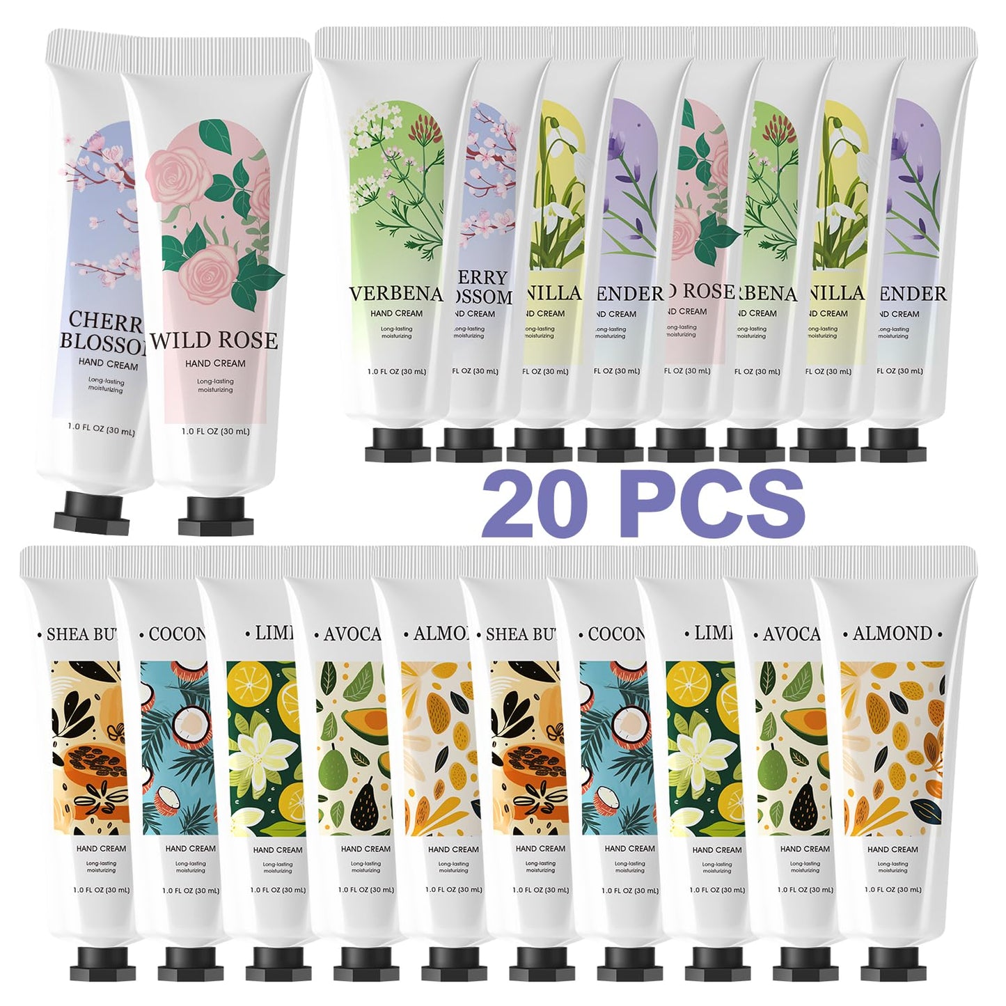 spa luxetique 20 Pack Hand Cream Bulk Mini Hand Lotion Set for Women, Travel Size for Dry Cracked Hands, Small Party Favors Bridesmaid Gifts Christmas for Mom 20 x 1.0 oz/30ml