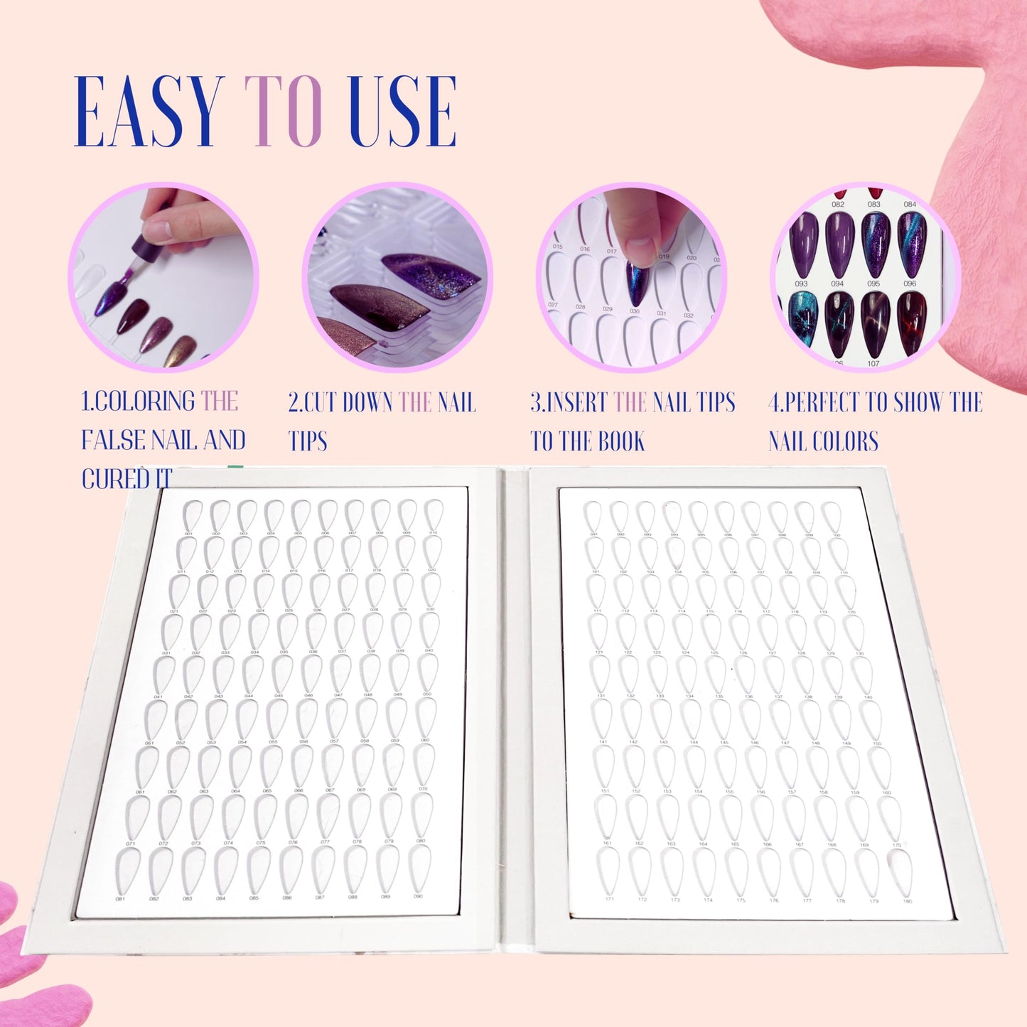 Acycoin2A 180 Nail Color Display Book Chart with 240 Nail Tips (A Style)