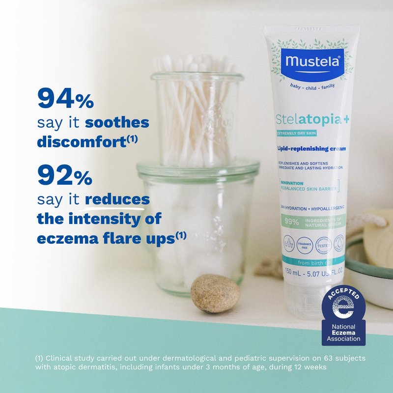 Mustela Stelatopia Eczema-Prone Skin Bath Time Gift Set - Family Skin Care Essentials - Natural Avocado & Sunflower Oil - EWG Verified - 2 Items Set - Stelatopia Cleansing Oil and Stelatopia+ Cream