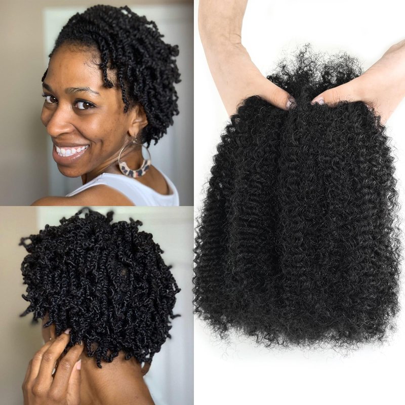 10 Inch Afro Kinkys Bulk Human Hair Kinky Twist Hair 50g Dreadlock Extensions for Soft Locs Natural Black Kinky Curly Afro Twist Hair