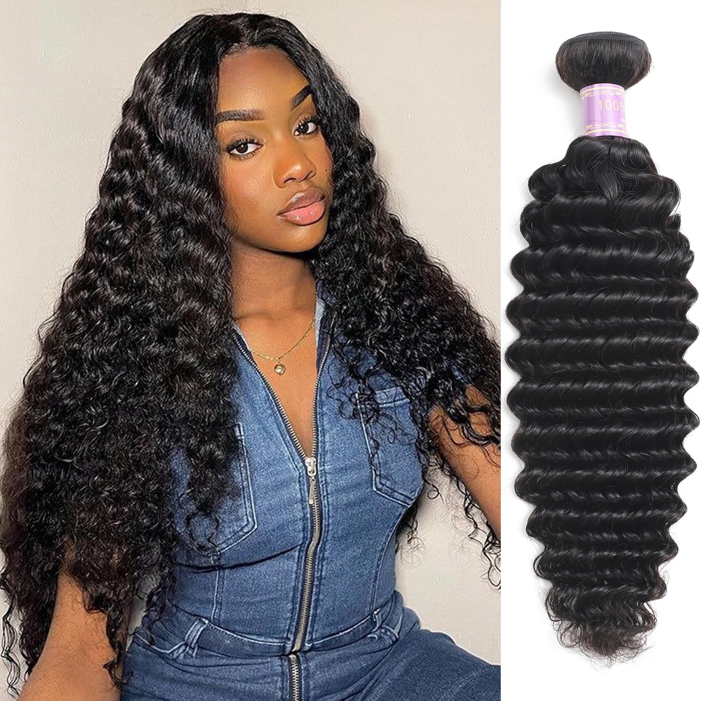 Deep Wave Human Hair Bundles 22 Inch Brazilian Deep Wave Bundles Hair 100% Unprocessed Virgin Deep Curly Human Hair Water Wave Double Weft Deep Wave Hair Bundles Natural Black