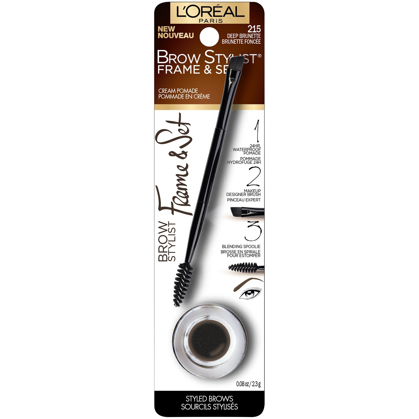 L’Oréal Paris Brow Stylist Frame and Set, Deep Brunette, 0.08 oz.