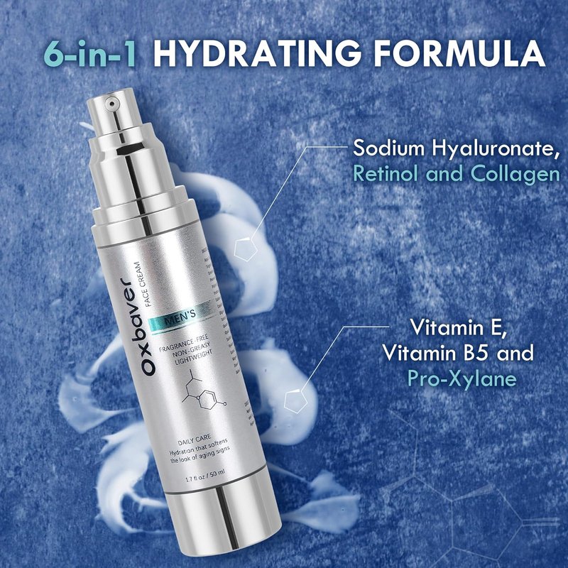 Men's Face Cream - 6-in-1 Moisturizer with Collagen & Retinol for Deep Hydration | Anti-Aging Benefits